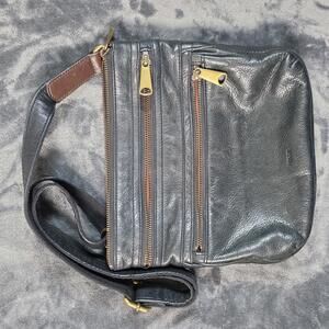 Fossil Women's Dark Green Vintage  Pebble Leather Crossbody Shoulder bag Medium